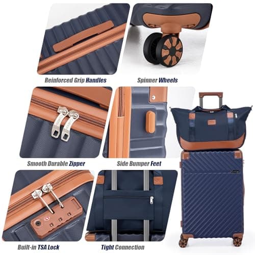 Cosbarn Luggage Sets 5 Piece with TSA Lock Spinner Wheels, Unisex Hard Case ABS Suitcase Set, Hardshell Lightweight Waterproof Travel Hardside Suitcases with Wheels for Women Men, Dark Blue