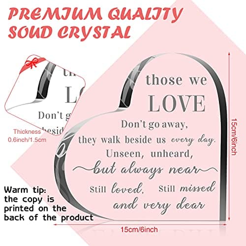 Jetec Bereavement Gift Acrylic Heart Sympathy Memorial Condolence Gift for Loss of Loved One Remember Me Grieving Present for Remembrance Table Decor(6 x 6 x 0.6 Inch)