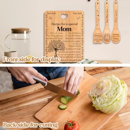 4-Piece Engraved Bamboo Mom Mother Mommy Cutting Board Set from Daughter or Son for Birthdays, Christmas, Mother's Day Birthday Gifts for Mom, "Recipe for a Special Mom" Cutting Board Set B0CXXM43B5