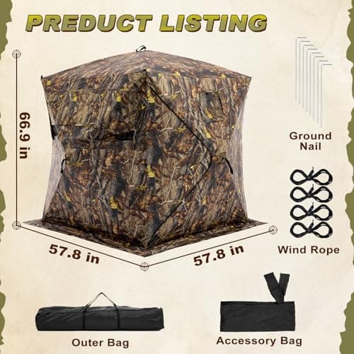 OLIXIS 270°See Through Hunting Blind, 2-3 Person Pop Up Camouflage Tent with Carrying Bag, Portable Hunting Tent with Accessory Bag