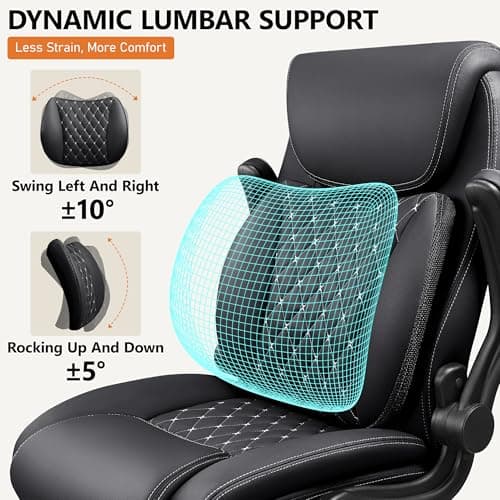 BESTFAIR Office Chair, Ergonomic Computer Desk Chairs with Lumbar Support for Lower Back Pain Relief, Executive Leather Home Chair Comfy with Padded Flip-up Armrests, Black
