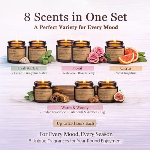 8 Pack Candles for Home Scented,Aromatherapy Jar Candle Gifts for Women, Natural Soy Wax Amber Candle Set, Scented Candles Set for Birthday Valentine Mother's Christmas Day Present