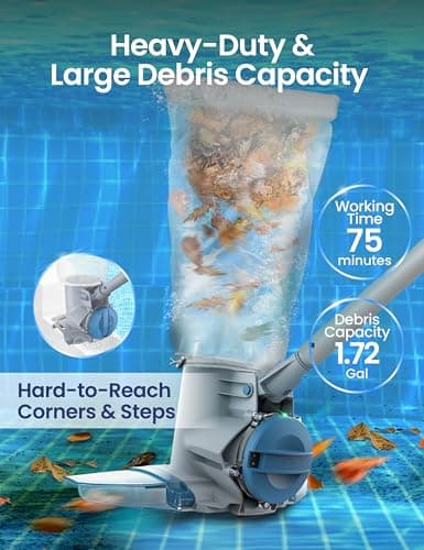 KOKIDO Rechargeable Heavy Duty Pool Leaf Vacuum Cleaner, Commercial Power Suction for Pool Closing, Standard and Fine Filter Bags, for Larger Leaves and Debris, Inground and Above Ground Pools XV910