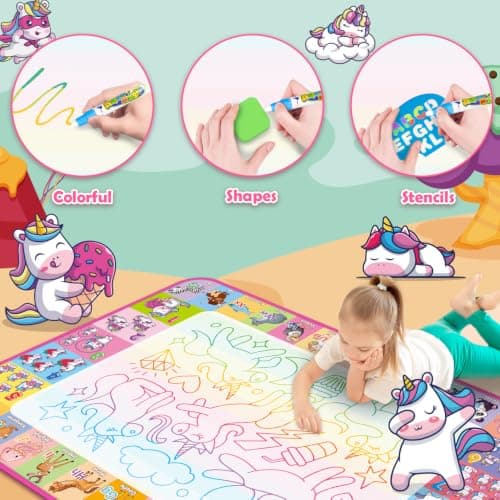 Reusale Princess Color Mat, Mess-Free Coloring, Educational Doodle Toy, Kids Birthday Gifts for Age 3 4 5 6 7 8 Year Old Water Doodle Mat, Kids Drawing Toys for 3 4 5 Year Old Boys Girls Gifts B08B8TQJ3Q