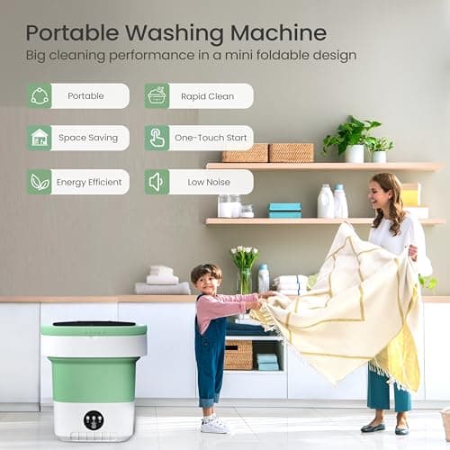 Portable Washing Machine - 16L Mini Foldable Washer with Spin Basket, Deep Cleaning for Small Clothes & 3 Cleaning Modes, Collapsible Laundry for Apartment, Dorm, Hotel, RV and Travel (Green)