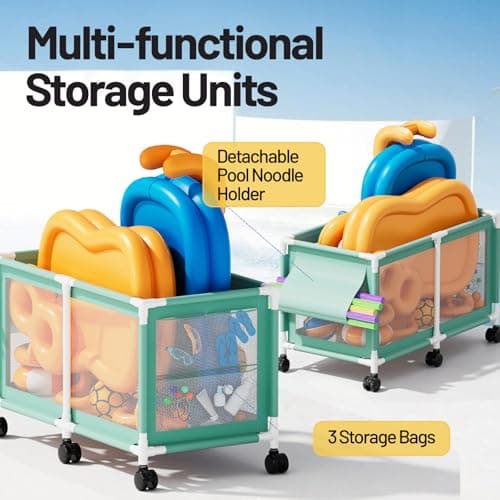 280 Gallon 69" Pool Storage Bin XXL Extra Large Swimming Pool Float Storage Bin, Pool Noodles Holder, Toys, Floats, Balls and Floats Equipment Mesh Rolling Bin for Garden Lawn, 69" Lx32 Wx35 H