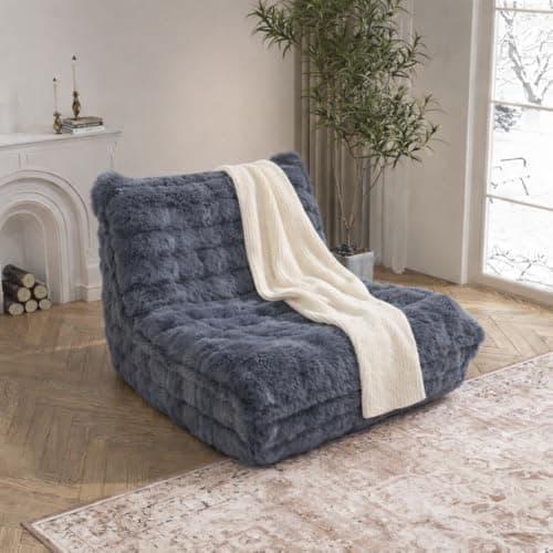 Bean Bag Chairs with Filler Faux Fur Fireside Beanbags Lazy Sofa for Memory Foam BeanBag Chair Bean Bag Sofa for Bedroom, Living Room, Office and Home (Dark Grey)