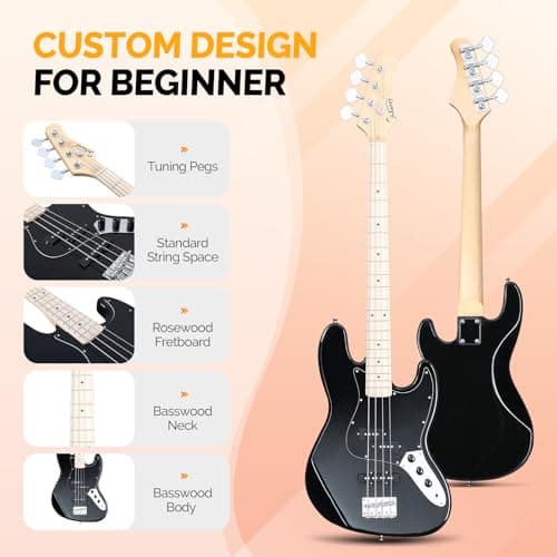 GLARRY Bass Guitar Full Size 4 String Exquisite Stylish Bass with Guitar Bag Power Line and Wrench Tool (Blue, With AMP)