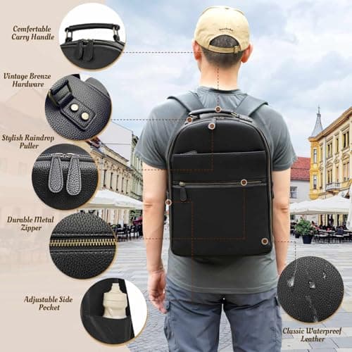 Divvia Camera Backpack Classic PU Leather with 15 Inch Laptop Compartment, Professional Camera Bag for Photographers for DSLR Large 20L