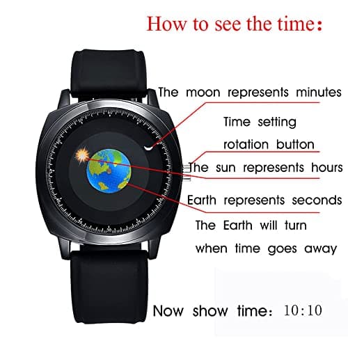 MINILUJIA Waterproof World Map Watches for Men Classic Earth Globe Moon Sun Rotating Eye-catching Cool Unique Mens Watches