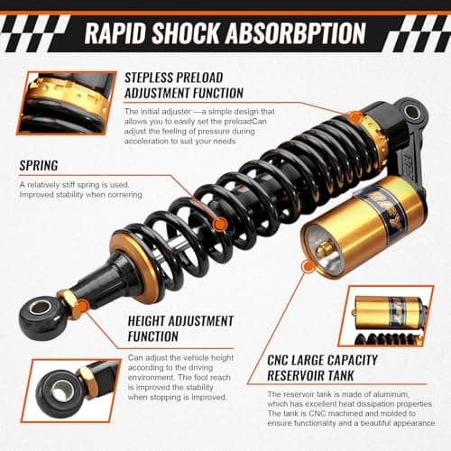 GZYF 13.4 inch Universal Motorcycle Rear Air Shock Absorbers 340mm for HONDA for Suzuki for Yamaha for Kawasaki ATV Go Kart Quad Dirt Sport Bikes,Gold