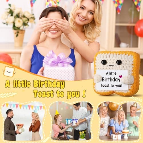 A little Birthday Toast to you - Crochet Toast Happy Birthday Gifts Card, Fathers Day Dad Gifts for Mom Women Men Her Him Sister Best Friend Girls Boys Fanny Handmade Knitted Emotional Positive Toast