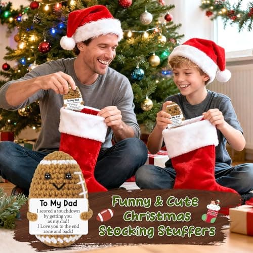 Dad Gifts from Daughter Son Wife, Positive Handmade Crochet Dad Birthday Gift, Funny Cute Small Gifts for Dads, I Love You Girl Papa Gift Idea, Unique Doll for Step-Dads Football