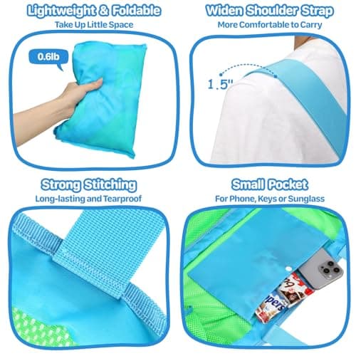 Extra Large Mesh Beach Toy Bag With Drawstring - Lightweight Tote for Sand Toys, Children's Storage Bag for Travel Essentials, Neon Green