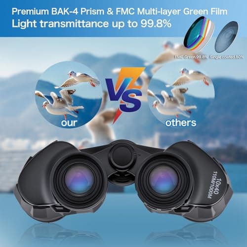 10x40 Professional HD Binoculars for Adults & Youth,Shock Proof Binocular with BAK4 FMC Lens, Large View & Waterproof Binoculars Perfect for Bird Watching,Hunting,Camping,Travel,Sports,Black