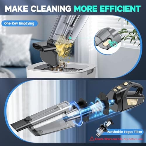 CKIKH Handheld Vacuum Cordless, 15000PA Strong Suction Hand Held Car Vacuum Cleaner Portable with Multi-Nozzles & Washable Filter, Lightweight Dust Busters Rechargeable for Home, Car, Office, Pets