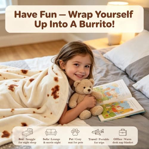 SeaRoomy Burritos Tortilla Blanket, Realistic Food Wrap Blanket Double Sided, Novelty Funny Tortilla Round Giant Soft Blankets (Beige, 47 inches)