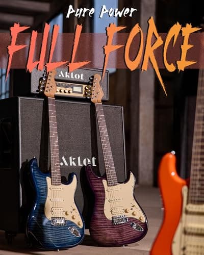 AKLOT Beginner Electric Guitar Kit: 10W Amp, Coil-Split HSS Pickups, Lesson Book, Roasted Maple Neck, Gig Bag, Tuner, Strap, Picks, Stryde Violet Venom