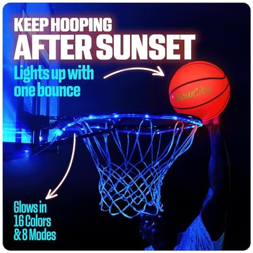 GlowCity Glow in The Dark Basketball - Sizes 5, 6, 7 Light Up Ball for Kids, Teens & Adults - Red Glow for Outdoor Games - Sports Birthday Gifts Ideas for Boys Ages 6 7 8 9 10 11 12 13 14