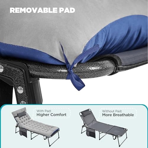 Yaheetech 5 Position Folding Tanning Chair, Outdoor Chaise Lounge Chair with Pad for Beach Patio Poolside Lawn(Gray)