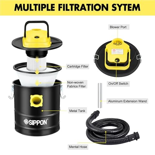 SIPPON Ash Vacuum Cleaner, Pellet Stove Vacuum Cleaner with Blower Function, 800W Powerful Suction 2.6 Gallon All-in-One Ash Vacuum for Fireplaces, Pellet Stoves