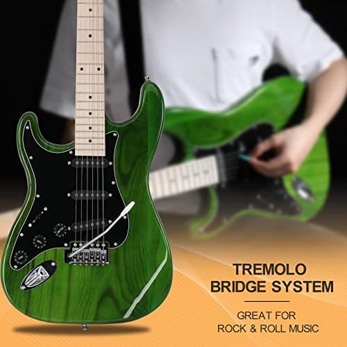 GLARRY Full Size Electric Guitar for Music Lover Beginner with 20W Amp and Accessories Pack Guitar Bag (GREEN, Left Handed 39")