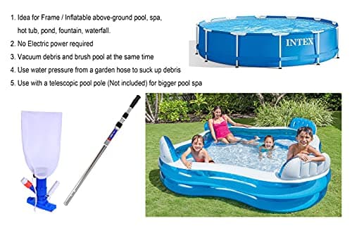 Pool Spa Jet Vacuum Cleaner w/Brush for Frame Above Ground/Inflatable Pools, Spa, Hot Tub Vacuuming, Use Water Pressure from Garden Hose to Vacuum (Use with A Telescopic Pool Pole, Not Included)