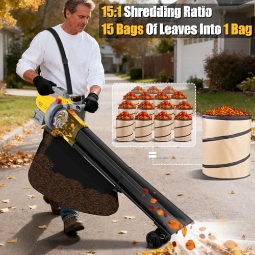 Cordless Leaf Blower Vacuum Mulcher Compatible for Dewalt 20V Battery(NO Battery), 3-in-1 Handheld Leaf Vacuum Mulcher with 40L Bag, 4 Variable Speeds with Turbo Modes for Yard Patio Driveway Cleanup