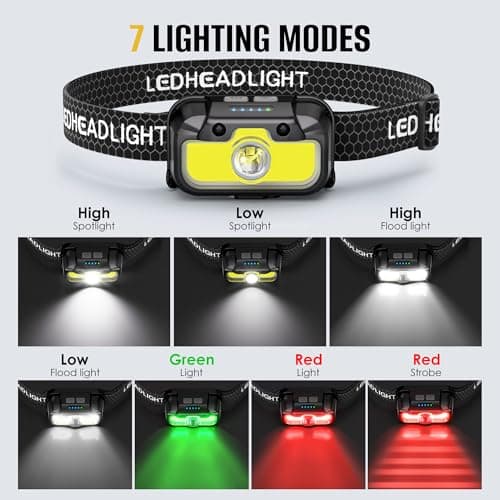 HOKOILN 2-Pack LED Headlamp Rechargeable with Green & Red Light -1300 Lumen Ultra-Bright Flashlight Headlight for Camping, Running, Hiking, Fishing - Waterproof with 7 Modes