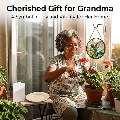 Christmas Stocking Stuffers Birthday Mothers Day Acrylic Decor Gift for Bird Lover Woman Mom Grandma Nana Wife Mother In Law Hummingbird Flower Suncatcher Sun Catchers Indoor Window Gifts for Mom 6.3" B0GQHGDH35