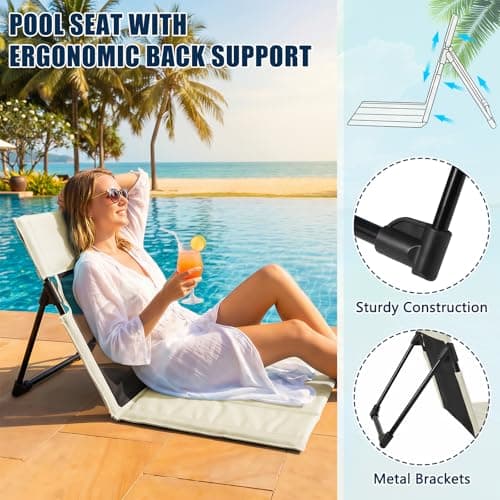 Foldable Poolside Chairs, 2 Pack Lightweight Portable Beach Chairs with Back Support for Adults, Compact Folding Pool Edge Chair for Outdoor Camping Picnic Beach, Light Beige