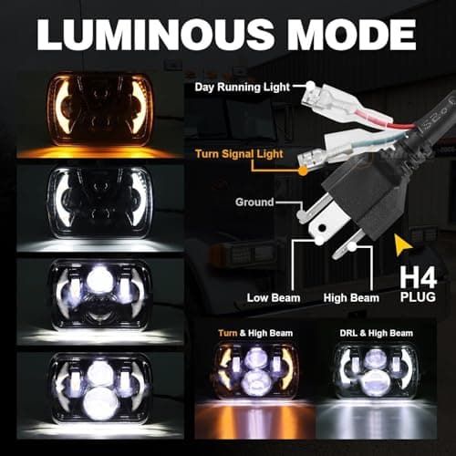 YUGUANG 5x7 7x6 LED Headlights, H6054 LED Headlights Hi/Low Beam DRL Amber Turn Signal DOT Approved Compatible with Wrangler YJ XJ Cherokee Truck Van, 2PCS