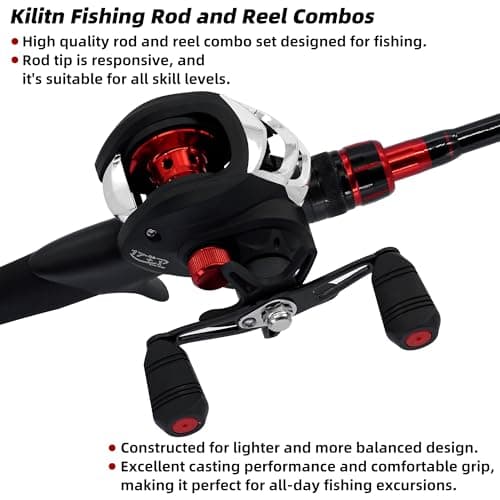 Kilitn Fishing Rod and Reel Combo, Baitcasting Combo Baitcast Reel 5 Foot Durable Fiberglass Telescopic Rod with Fishing Line Full Kits Comfortable Handle