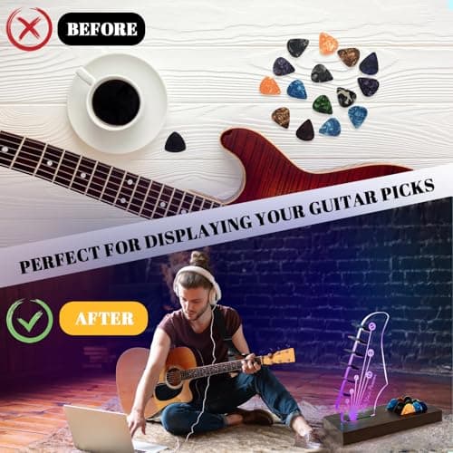 Wooden Guitar Pick Holders Music Gift for Men Guitar Music Lovers Players Guitarist, Guitar Accessories NZNDB Light Up Guitar Pick Holder for Picks Storage and Display B0DFPMTBMF