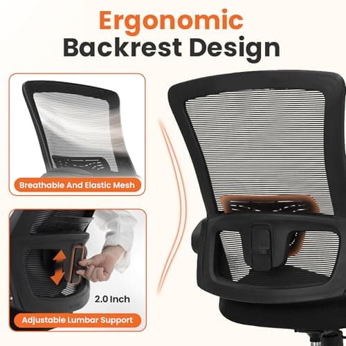 NEO CHAIR Office Desk Gaming Chair Computer High Back Mesh Seat with Rolling Wheels Ergonomic Adjustable Comfy Flip-up Armrests Lumbar Support Height for Home (Black)