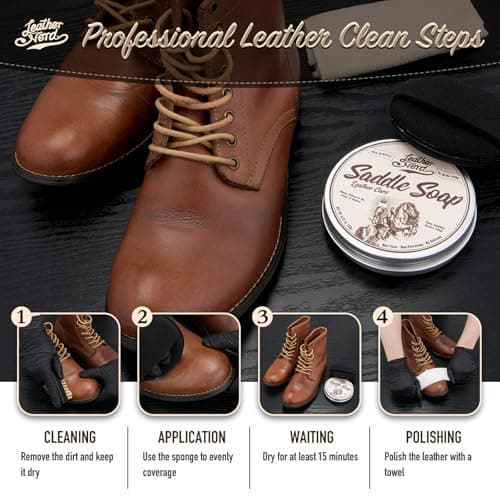 Saddle Soap for Leather, Leather Nerd Leather Cleaner Conditioner for Boots, 4.23 Oz with Sponge, All-Natural Protect Soften and Restore Shoes, Jackets, Purses, Gloves, Vinyl, and Leather Products