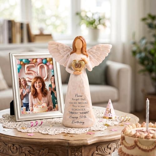 50th Birthday Gift for Her, Birthdays Party Decorations, Happy 50th Birthday Gifts for Women Friends Mom Wife Sister 50th Birthday Gifts for Women, 5.5” Angel Figurine - 50 Year Old Gift Ideas B0H2HTH8PC