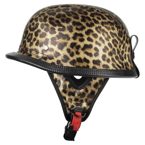 Vintage German Leather Motorcycle Half Helmet for Men Women - DOT Approved Open Face Helmets, Retro Biker Helmet for Cruiser, Chopper, Scooter