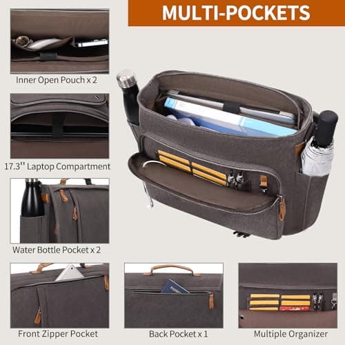 ESTARER Men Messenger Bag 17-17.3 Inch Laptop Bag Water-resistant Canvas Computer Shoulder Bag Briefcase for Work College Travel, Grey
