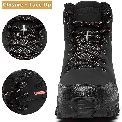 CARENURSE Mens Snow Boots Winter Warm Fur Lined Shoes Non-Slip Insulated Hiking Boot