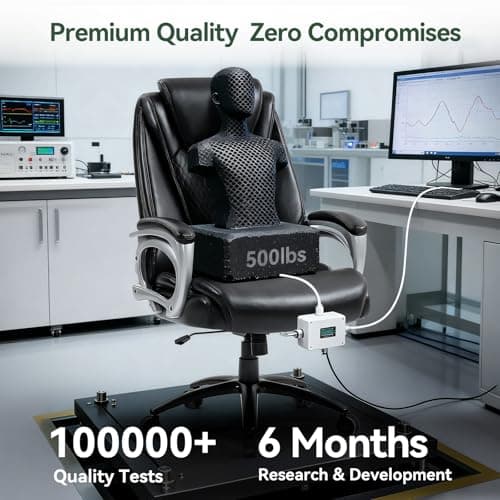 Vogue Furniture Direct Big and Tall Office Chair 500lbs, Heavy Duty High Back PU Leather Desk Chair, Adjustable Height Rolling Wheels Computer Chair for Home Office Work (Black)