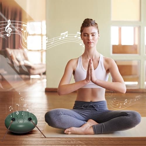 Rain Drum for Outside Garden, 6 Inches 8 Notes Steel Tongue Chakra Drums, Waterproof Meditation Rain Chime, Musical Instruments for Adult Gift with Bag, Music Book, Drum Mallets (Green) B0D9QJNPJ3