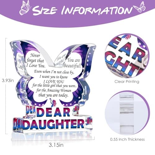 Daughter Birthday Gifts from Mom Dad, Daughter Gifts for Christmas, Unique Gifts for Daughter, Inspirational Gifts I Love You Daughter, Daughter Butterfly Decorative Signs Plaques