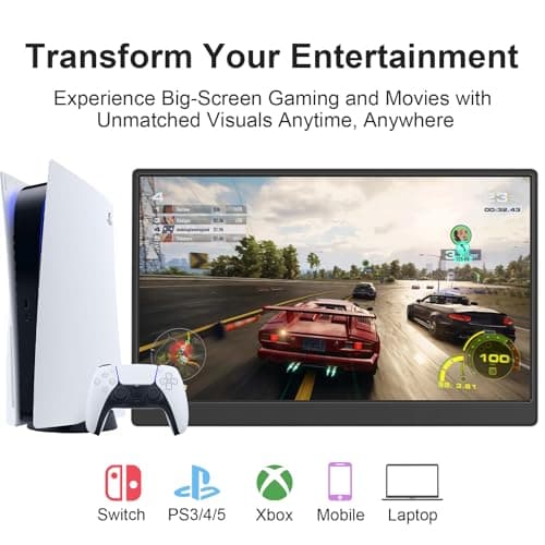 UFYQL Portable Monitor 15.6-inch FHD 1080P Ultra-Slim Travel External Monitor HDR IPS Gaming Display with Kickstand &Speakers USB-C HDMI Plug&Play,for Laptop PC Phone PS4/5 Xbox Switch