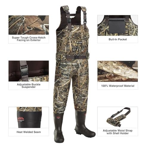 TIDEWE Hunting Waders with Boot Hanger & 600G Insulation, Waterproof Cleated Neoprene Bootfoot Fishing Chest Waders