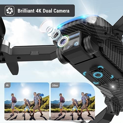 4K Drones with Camera for Kids,Drones for Adults withEmergency Stop, Headless Mode, 360° Flips, CarryingCase & 2 Batteries,Wireless RC Toys for Boys Girls(Black)