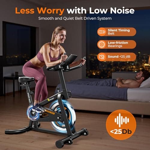 OWLSKY Exercise Bike with APP, Stationary Bike for Home, 300 lbs Capacity Quiet Indoor Cycling Bike Gym Cardio Workout, Adjustable Seat & Tablet Holder