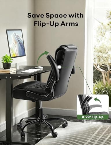 Executive Office Chair, Ergonomic Home Office Desk Chair with Lumbar Support & Flip-up Armrest, PU Leather Computer Seating for Shorter Users, Black