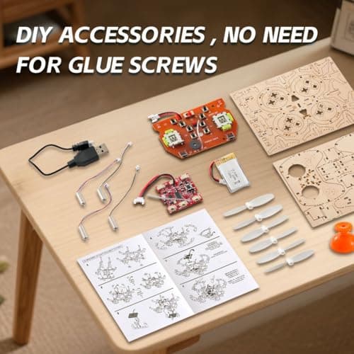 DIY Wooden Drone Assembly Kit, Wooden Drone Building Kit, Remote Control Mini Quadcopters, DIY Assembly Drones with 4-Axis Flight, Creative Building Model for Kids and Adults (1 PCS)