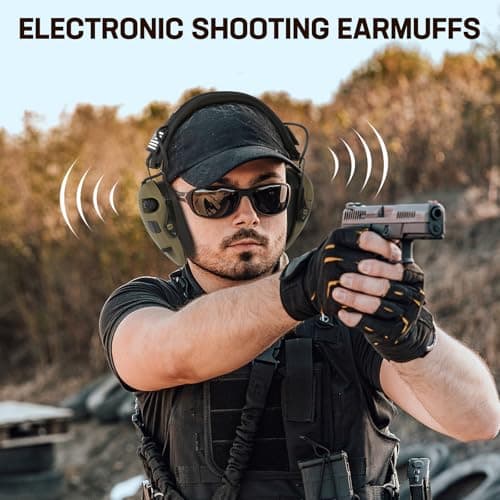 Electronic Ear Protection for Shooting with 5X Sound Amplification, Active Ear Protection for Gun Range, Gun Range Hearing Protection Muffs, NRR 26dB Noise Reduction Headphones for Hunting/Shooting